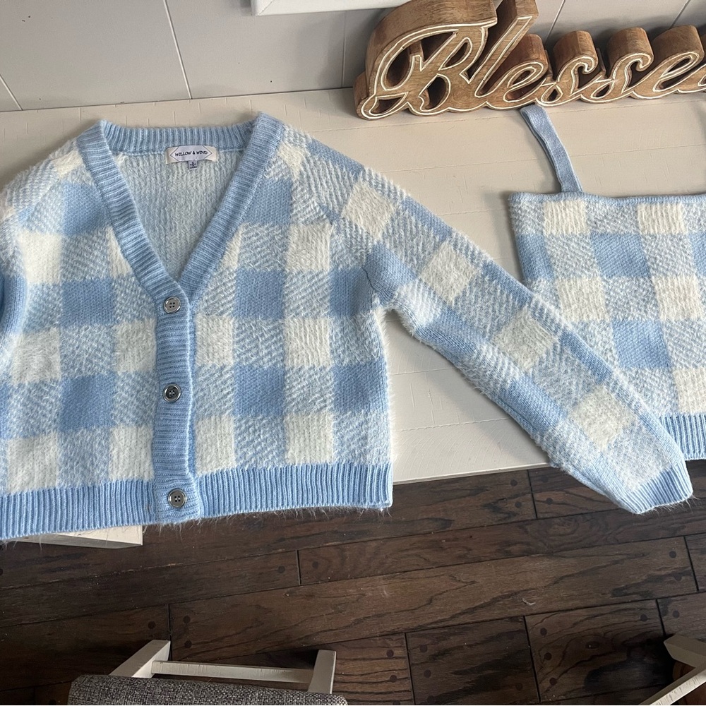Cozy Blue and White Checkered Cardigan